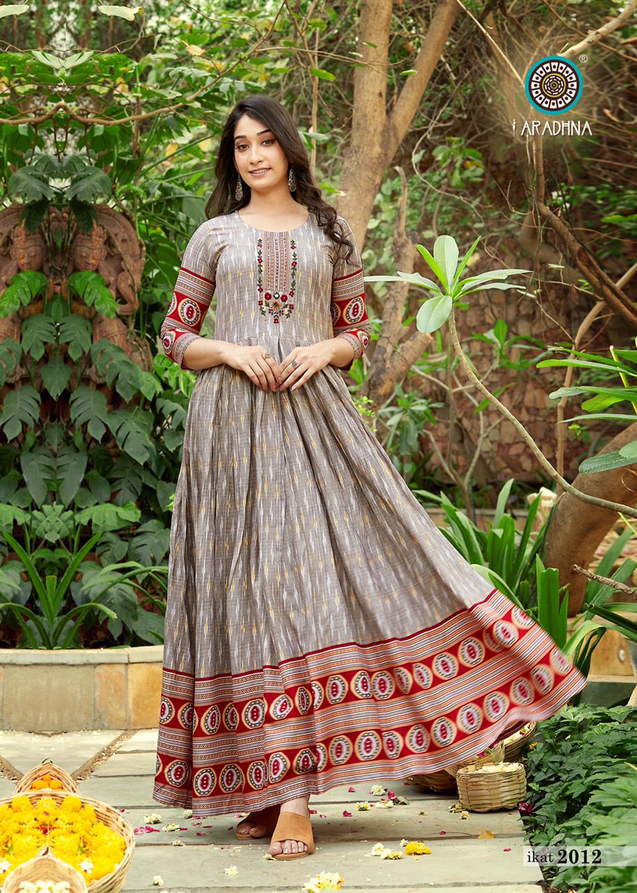 Aradhna Ikat 2 Heavy Rayon Designer Printed  Anarkali Long Kurti Collection